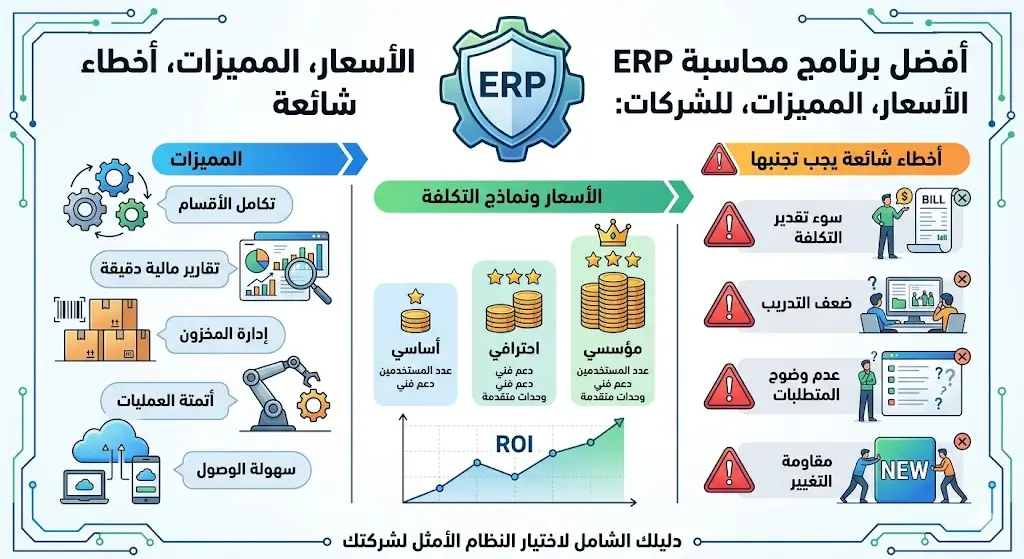 أفضل برنامج محاسبة ERP للشركات : الأسعار، المميزات، أخطاء شائعة
