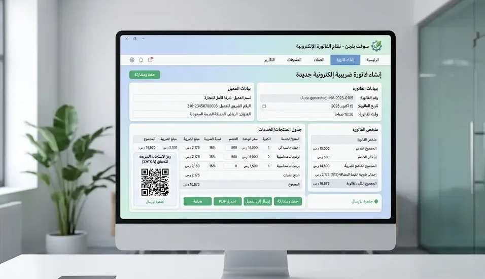 بلاجن سوفت برنامج محاسبي سحابي إصدار فاتورة إلكترونية مع ضريبة القيمة المضافة