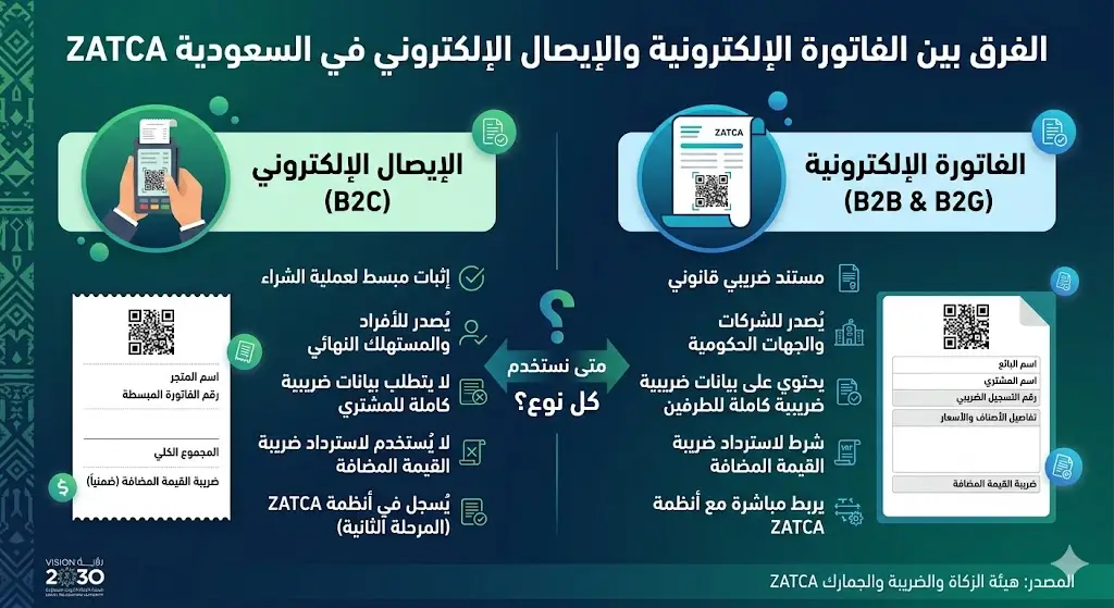 الفرق بين الفاتورة الإلكترونية والإيصال الإلكتروني في السعودية