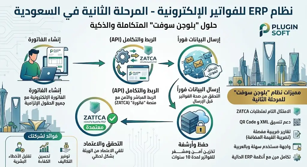 بلاجن سوفت برنامج محاسبي سحابي نظام ERP للفواتير الإلكترونية المرحلة الثانية في السعودية