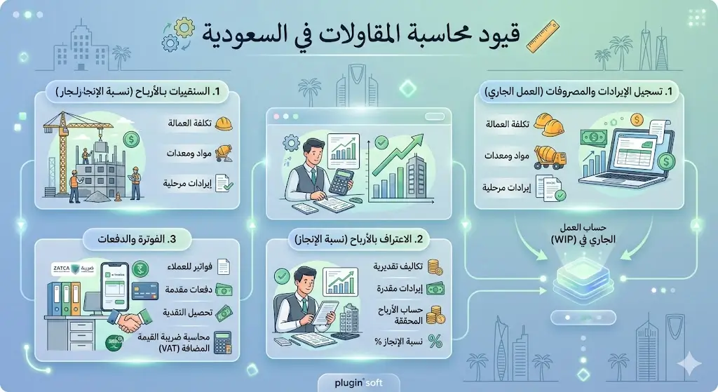 قيود محاسبة المقاولات في السعودية